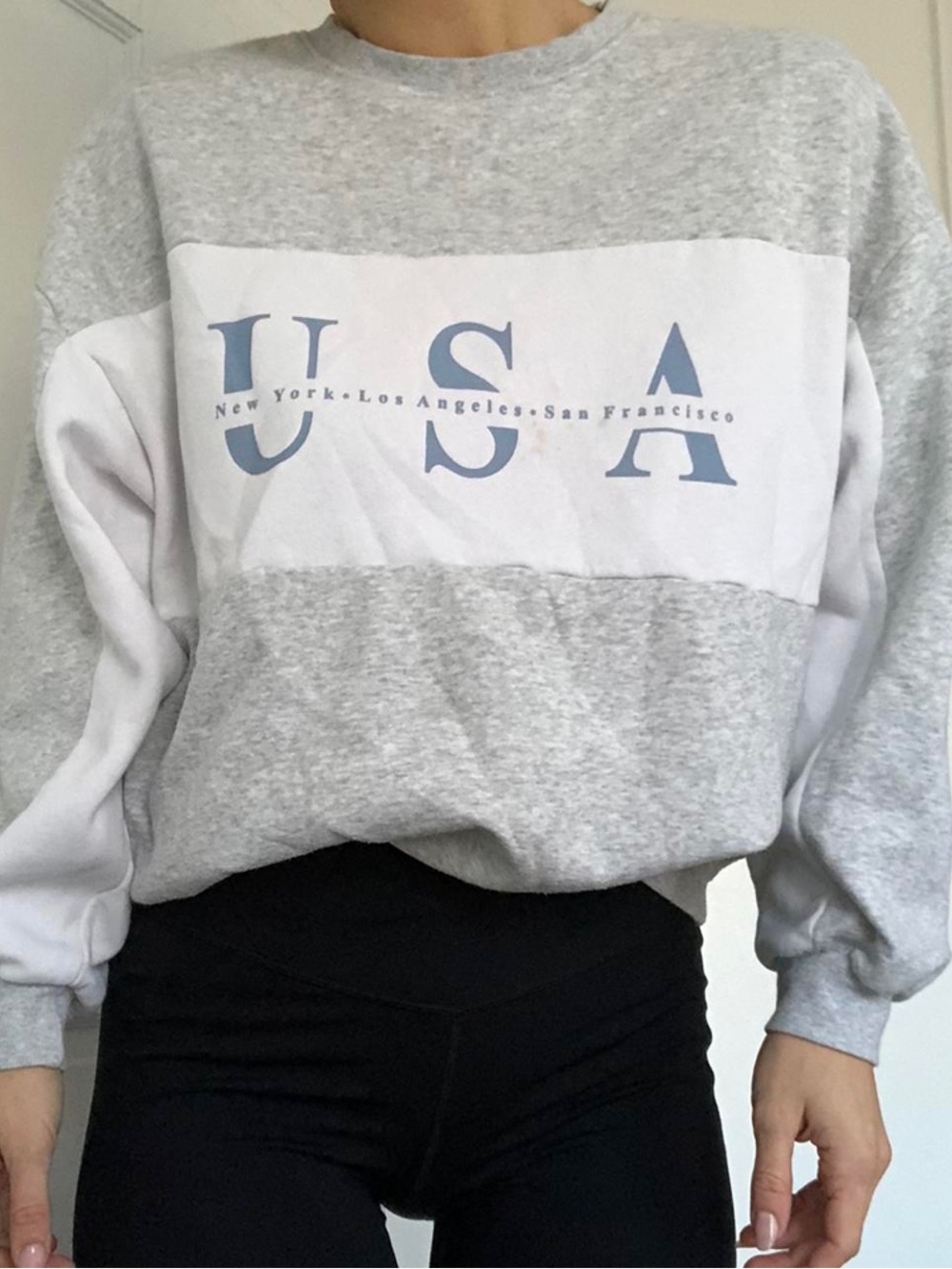 H&M Gray & White USA Graphic Crewneck Sweatshirt